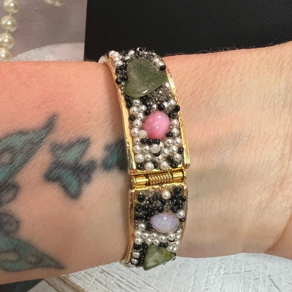Vintage Norman De Luxe Swiss Made 1950’s-1960’s Wind Up Gemstone Watch 6” W8